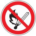 Prohibition sign ASR A1.3/DIN EN ISO 7010 No fire or naked flame plastic