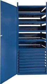 Schrank m.Tür LOGS 145 H1550xB540xT390mm 8 Schubl.5 Fbd.blau RAL LOGS