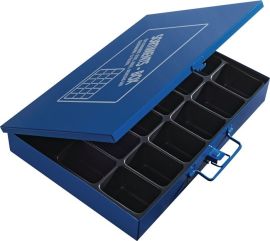 Component box W340xD240xH50mm 18 compartments without labelling tag blue DINZL