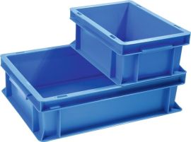 Stackable transport container L300xW200xH120mm blue PP handle recess closed side