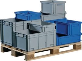 Stackable transport container L600xW400xH170mm grey PP open handle closed sides