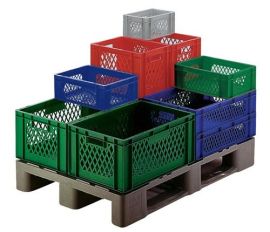 Stackable transport container L600xW400xH270mm red PP open handle perforated sid