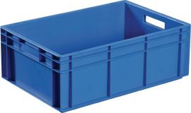 Stackable transport container L600xW400xH280mm blue PP open handle closed sides