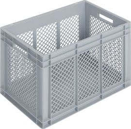 Stackable transport container L600xW400xH420mm grey PP open handle perforated si