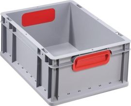 Stackable transport container L400xW300xH170mm grey PP closed handle red closed