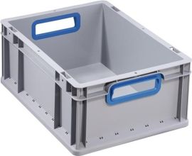 Stackable transport container L400xW300xH170mm grey PP open handle blue closed s