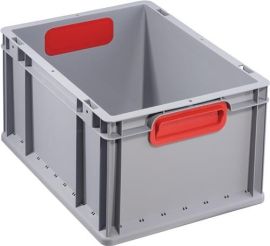 Stackable transport container L400xW300xH220mm grey PP closed handle red closed