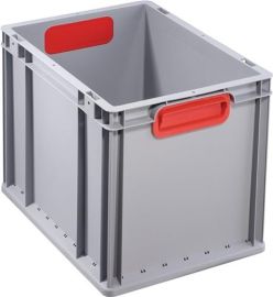 Stackable transport container L400xW300xH320mm grey PP closed handle red closed