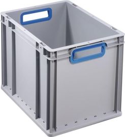 Stackable transport container L400xW300xH320mm grey PP open handle blue closed s