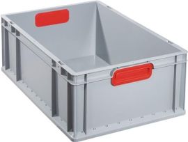 Stackable transport container L600xW400xH220mm grey PP closed handle red closed