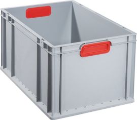 Stackable transport container L600xW400xH320mm grey PP closed handle red closed