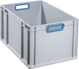 Stackable transport container L600xW400xH320mm grey PP open handle blue closed s