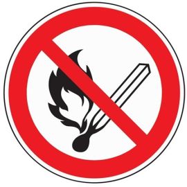 Prohibition sign ASR A1.3/DIN EN ISO 7010 No fire or naked flame film