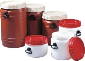 Wide neck container 26 l white with red lid with 2 handles fill port dm 295 mm