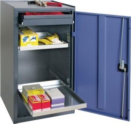 Werkzeug-/Beistellschrank H1000xB500xT500mm 1 Schubl.,2 BD grau/blau NCS